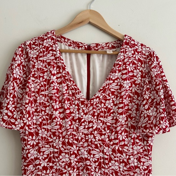 Brooks Brothers Red Floral V Neck Short Sleeve Swing Women Midi Dress SZ 8 - Picture 13 of 15